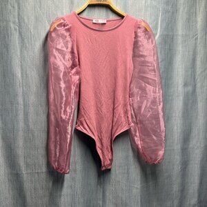 Simons Blue blush sheer sleeve pink body suit size small NWT